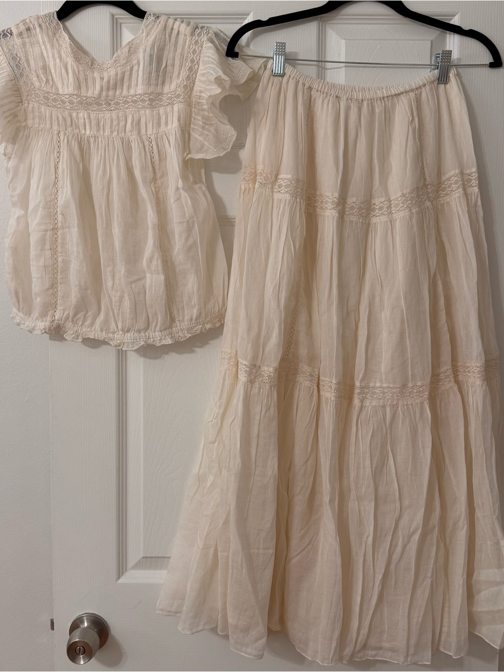 NWT Free People Set Cream Bohemian Tiered Maxi Skirt and top 100% cotton - Picture 6 of 7